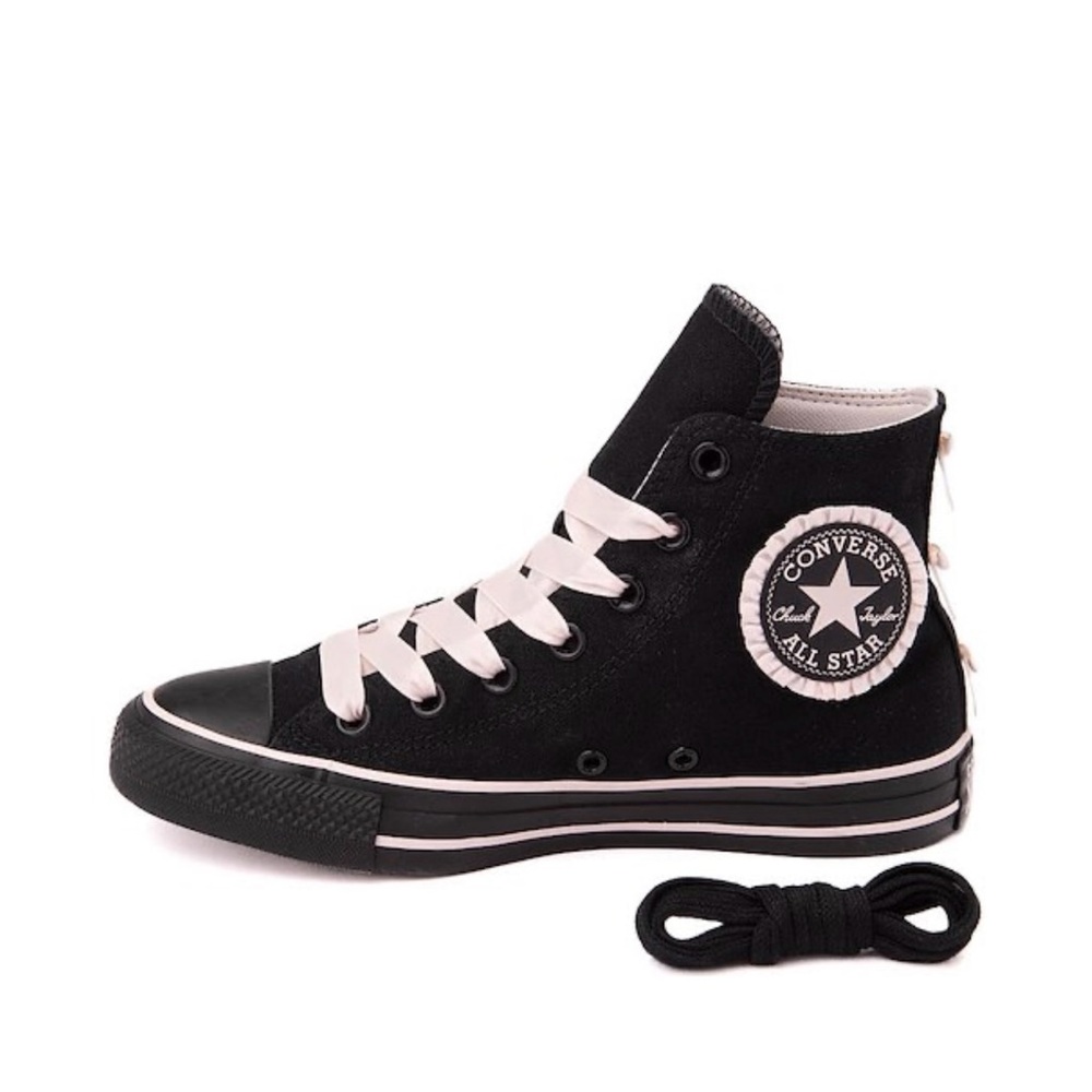 Converse Black High-Tops with Pink Bows and Ruffles